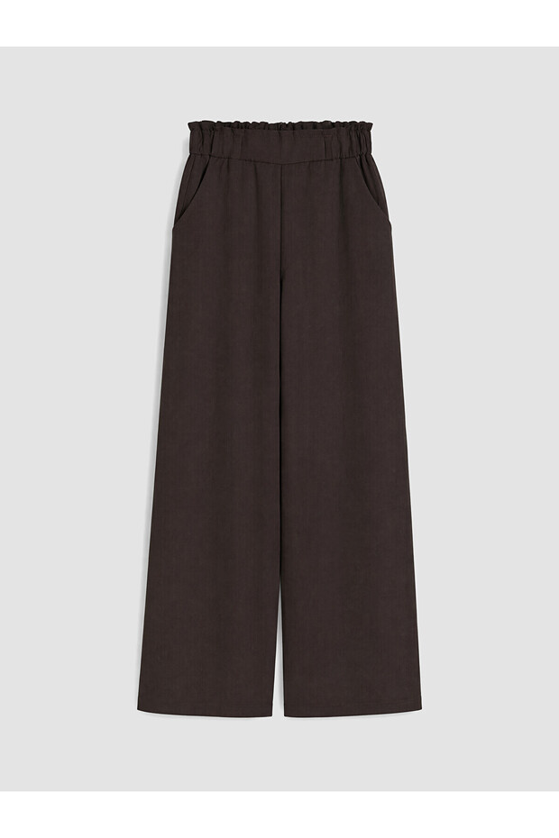 Lcwaikiki Classic Brown Elastic Waist Wide Leg Women's Trousers