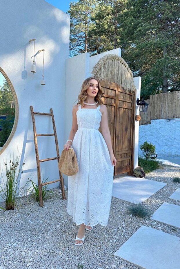 White Strappy Apparatus Embroidered Dress