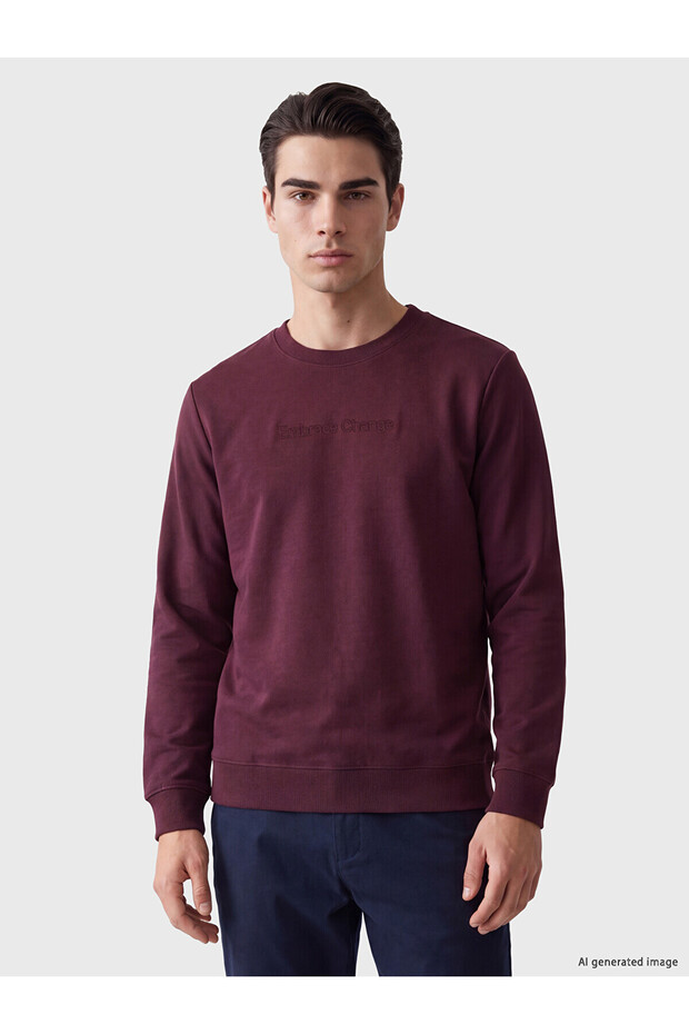 Lcwaikiki Classic Plum Printed Men's Thick Sweatshirt