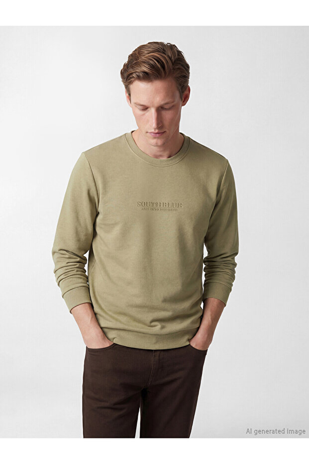 Southblue Green Crew Neck Printed Men's Sweatshirt