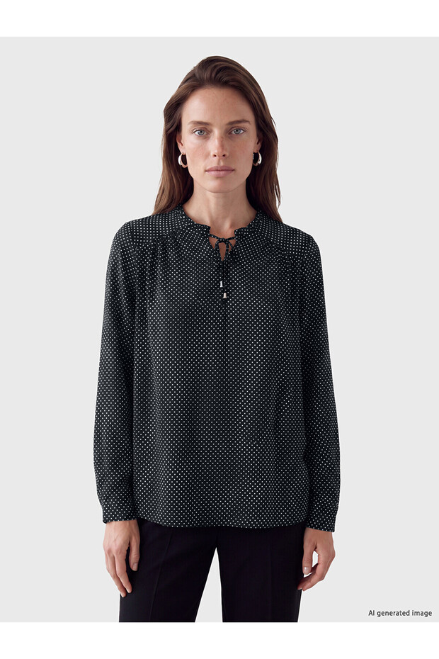 Alita City Lcw Grace Black Polka Dot Tie Collar Long Sleeve Women's Blouse with a Difference