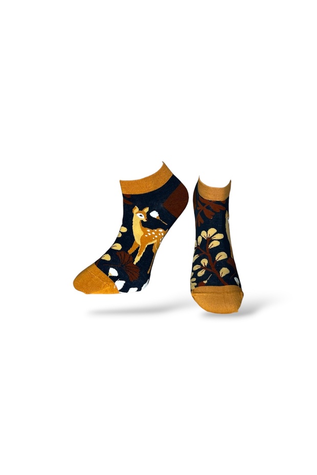 Single Unisex Deer Patterned Brown Ballerina Socks