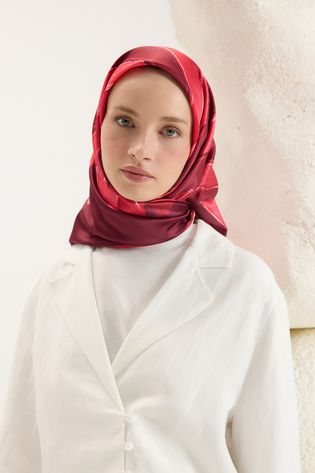 Patterned Twill Scarf Brush Red