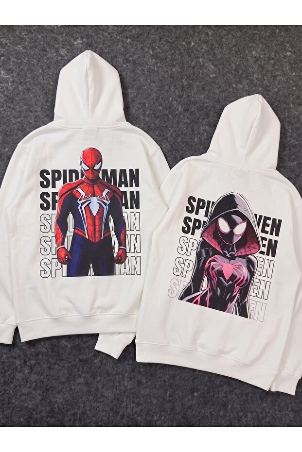 Lover - Friend Couple Combination Spider Man and Gwen Double Back Printed Special Design Hooded Sweatshirt Set of 2
