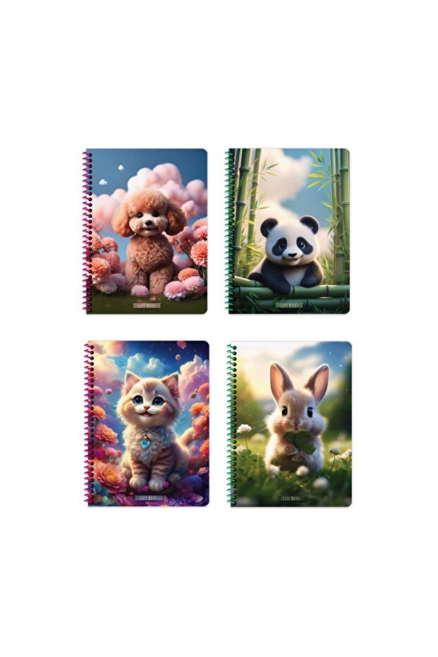 Keskin 16,5*22,5 100 Yp.Striped Spiral Hard Cover Notebook-Cute Animals