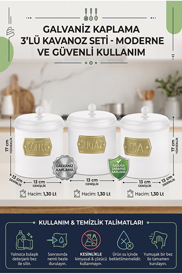 Galvanized Coating 3-Piece Tea Coffee Sugar Jar Set