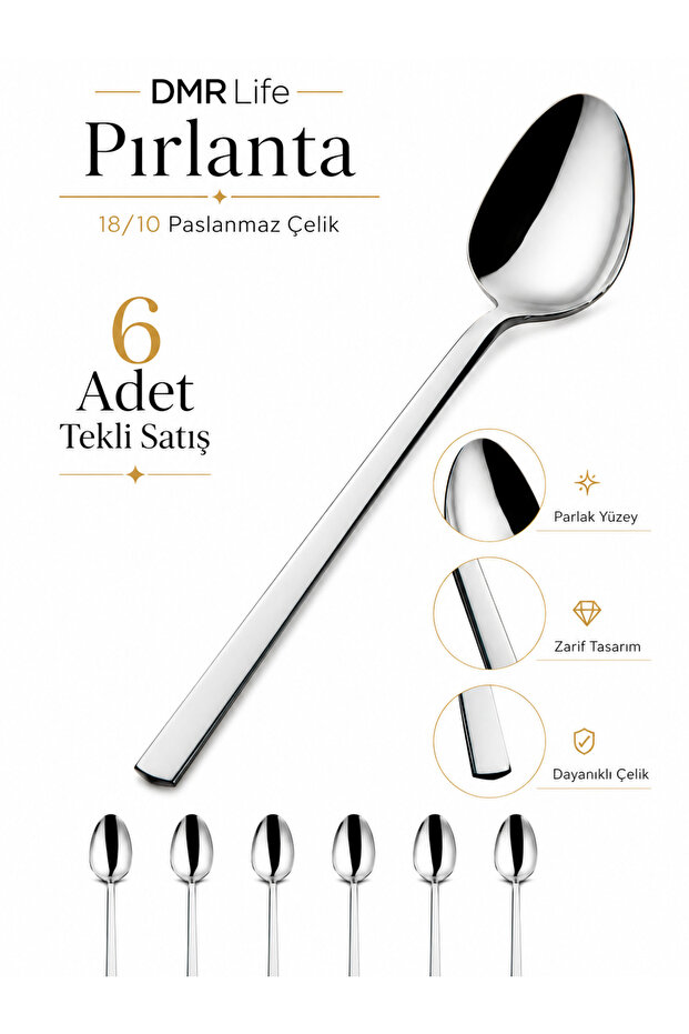 Diamond Plain 6 Pieces Tea Spoons 18/10 Stainless Steel