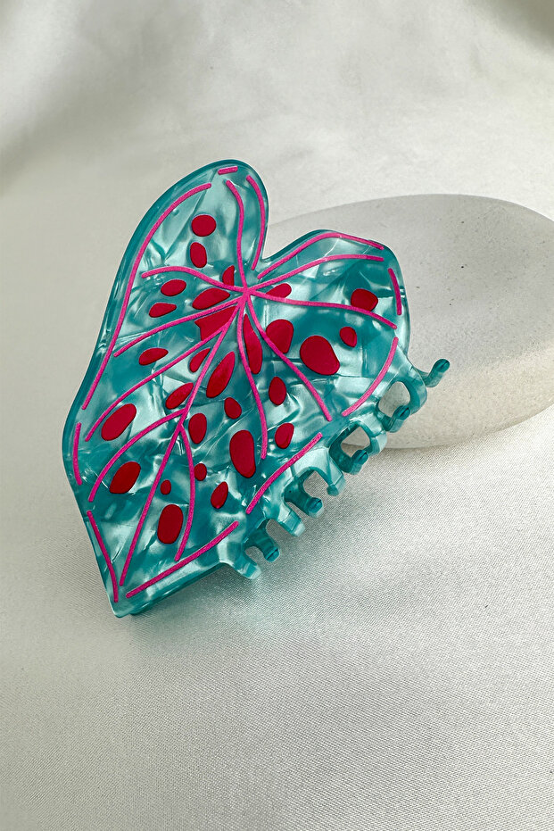 Turquoise Pink Detailed Butterfly Figured Latch Buckle (9cm)