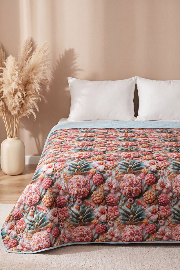 Tropical Flowers 5D Multi-Purpose Single Printed Pique & Bedspread 160X220 cm