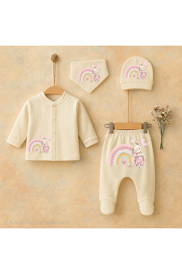 Hospital Discharge Set Newborn Set Rainbow Rabbit Printed Cotton