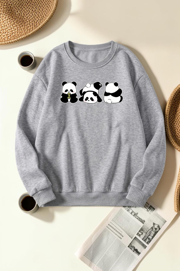 Unisex Naughty Pandas Printed Crew Neck Sweatshirt