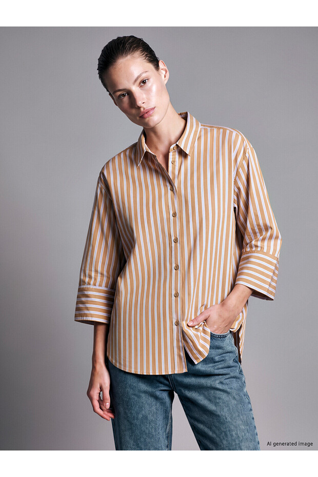 Brown Striped Oversize Women's Shirt
