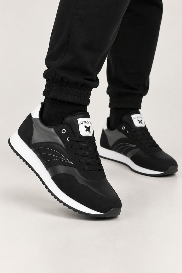 Men's Thermo Sole Skin Sneaker Shoes Black - White
