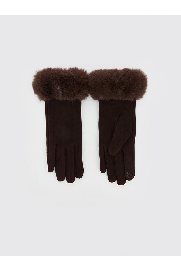 Alita City with a Difference in Price Lcw Accessories Brown Faux Fur Plain Women's Gloves