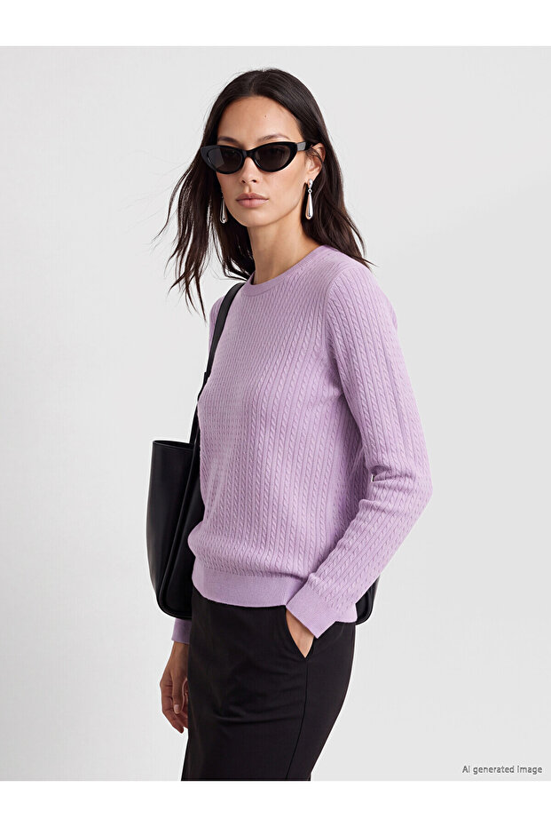 Lcw Everyday Lilac Crew Neck Patterned Women's Knitwear Sweater