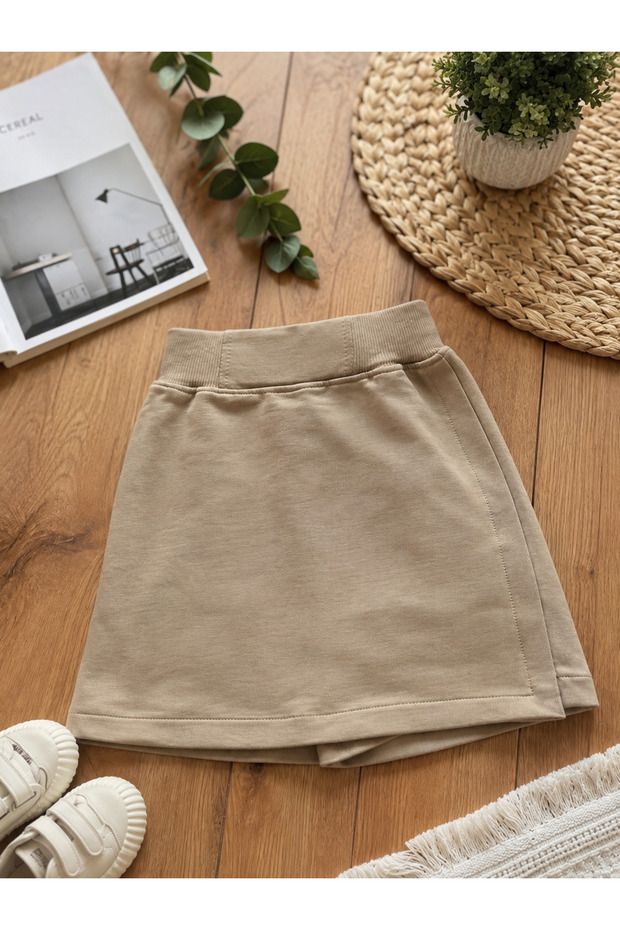 Penye Girls' School Shorts Skirt Beige 97% Cotton 3% Elastane Adjustable Waist Comfortable Stylish Sports Skirt