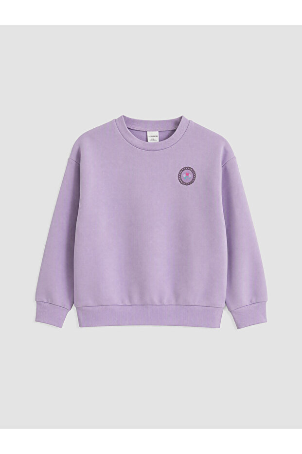 Özmarka New Season Lilac Crew Neck Embroidered Girls' Sweatshirt