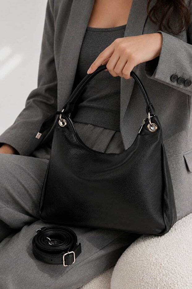 Women's Shoulder Bag Soft Textured Zippered Large Internal Volume Adjustable Long Strap Daily Bag