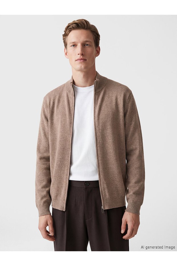 Özmarka New Season Standard Fit Stand Collar Men's Knitwear Cardigan