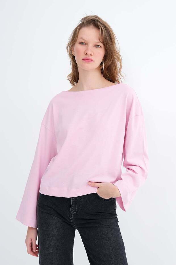 Kayık Neck Long Sleeve Basic T-Shirt B06046