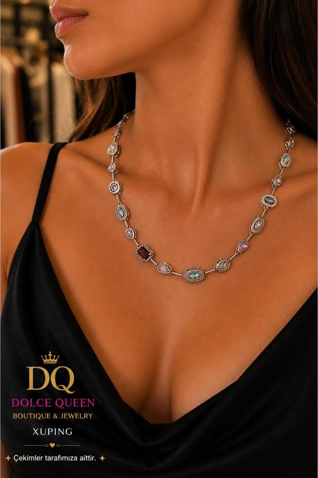 Women's Xuping Multi-Color Stone Geometric Chain Necklace