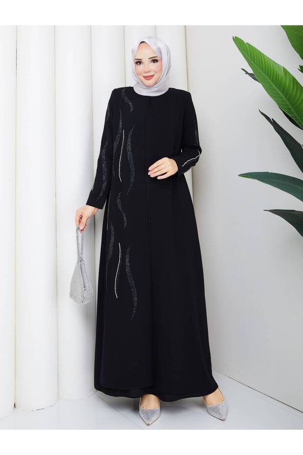 Women's Stylish Elegant Abaya Dress with Sleeves and Front Details