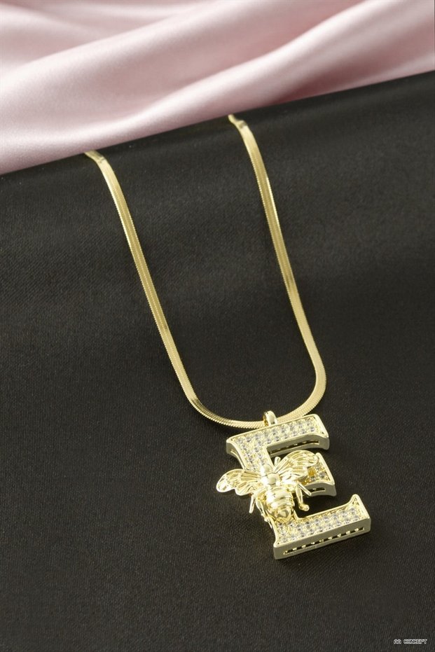 Concepta Bee Zircon Stone Yellow Color Letter (02531) Steel Necklace