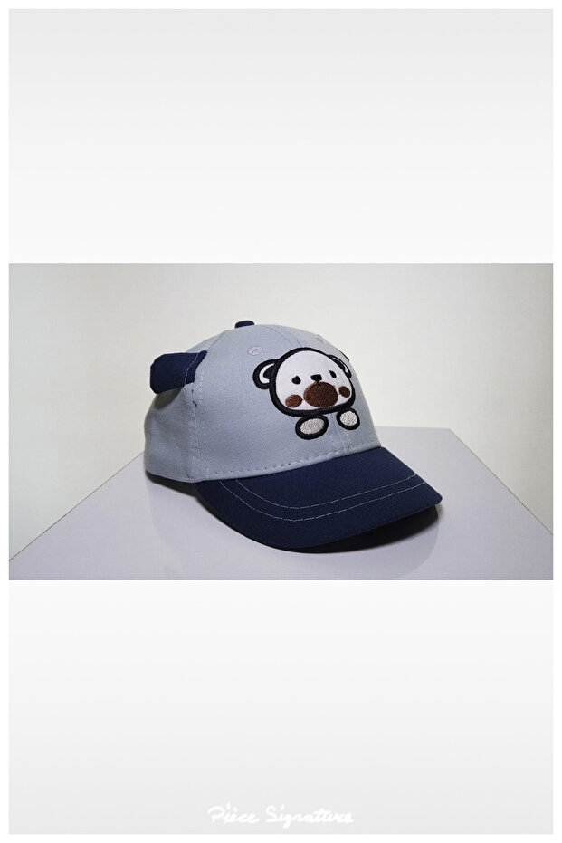 100% Cotton Canvas, Teddy Bear and Eared Children's Hat (1-3 Years) (Unisex) (Grey)