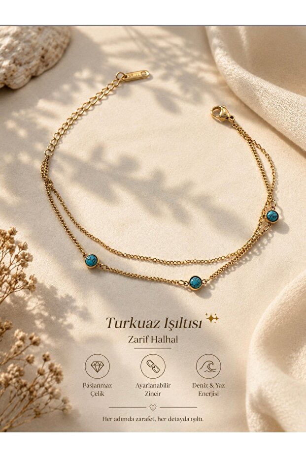 Steel Turquoise Stone Detailed Anklet