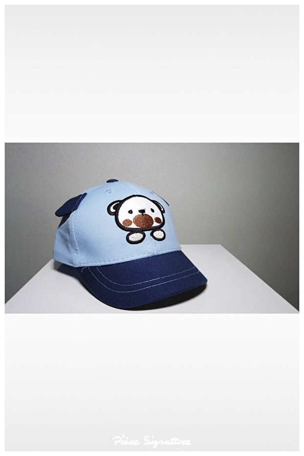 100% Cotton Canvas, Teddy Bear and Eared Children's Hat (1-3 Years) (Unisex) (Blue)
