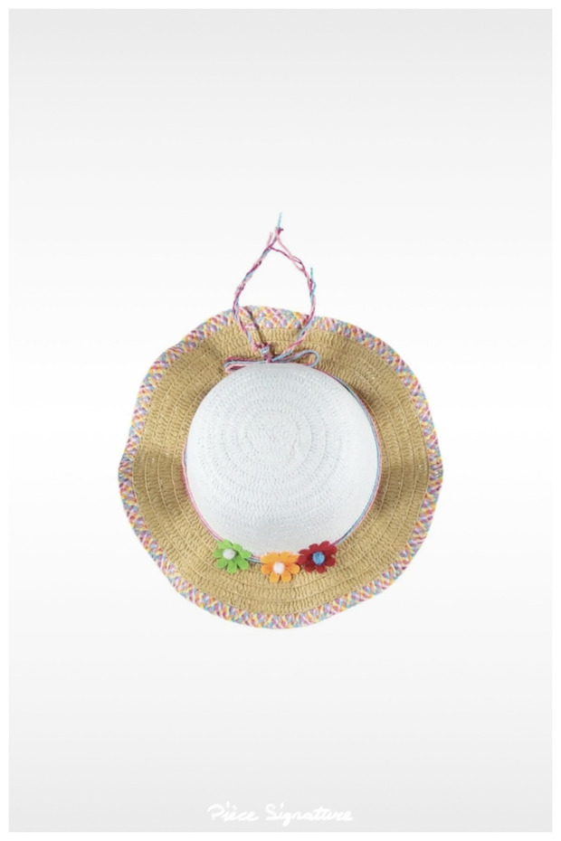 Girl's Three Color Daisy Straw Hat with String