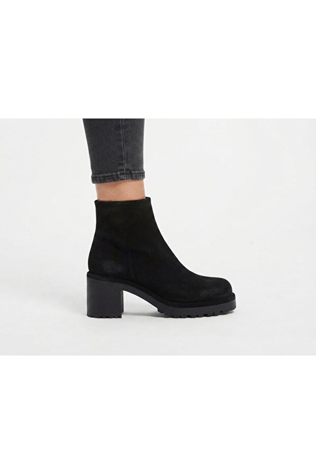 Genuine Leather Suede Zippered Boots Women's Shoes