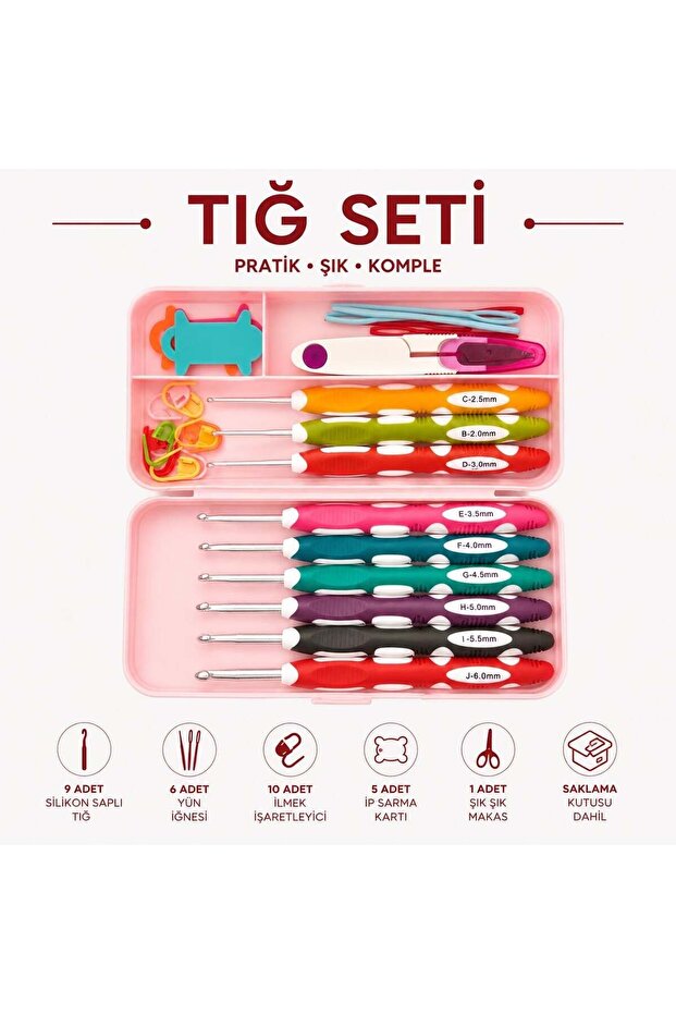 9 Piece Crochet Set with Silicone Handles - 32-Piece Knitting Set with Storage Case - Knitting Amigurumi Hobby Set 32