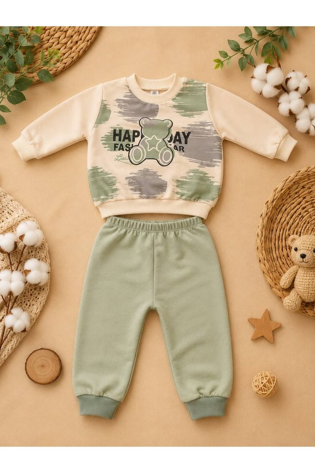Baby Boy Teddy Bear Printed Sweatshirt and Sweatpants 2-Piece Set 0-24 Months