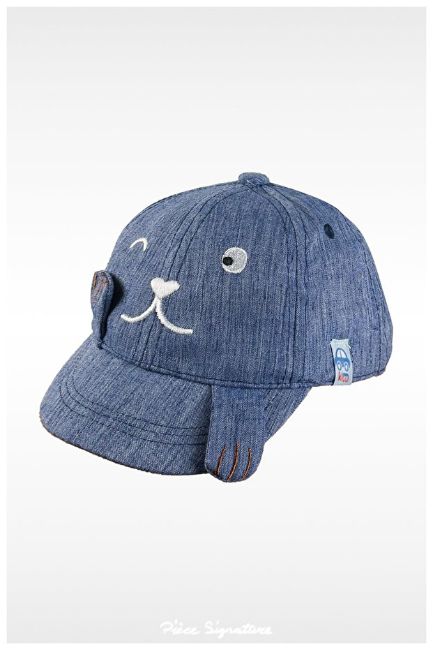 65% Cotton 35% Polyester, Dog Embroidered Baby Boy Hat (0-18 Months) (Size 44-46 cm)