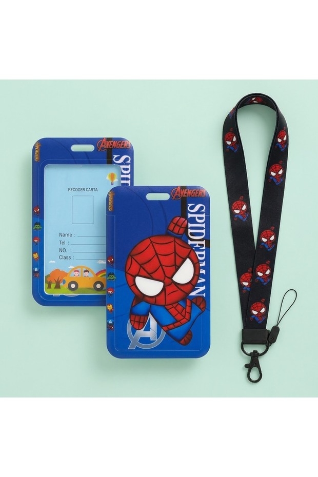 Red Blue Spiderman Patterned Neck Strap Drawstring Card Holder Id and Staff Card Holder for School Workplace