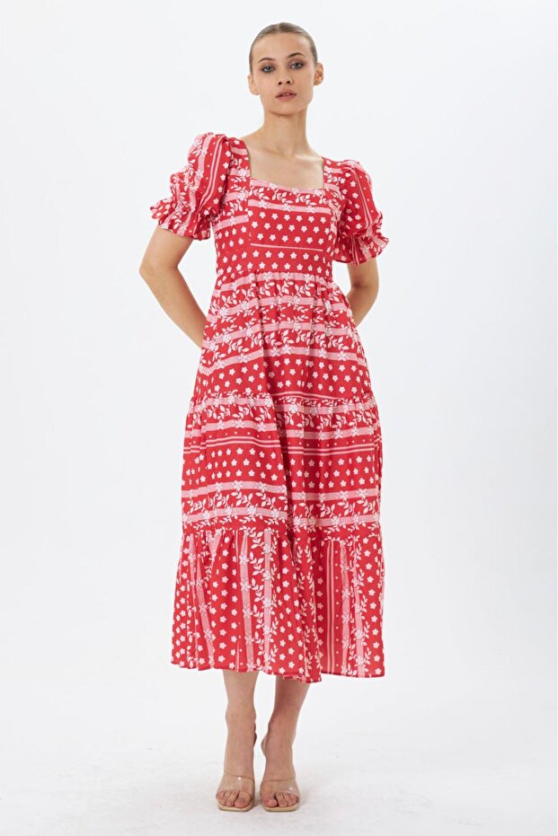 Poplin Fabric Square Neck Dress