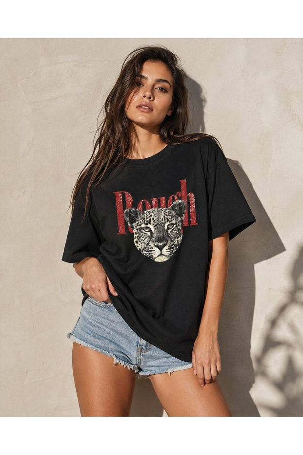 Unisex Rough Leopard Printed Oversize T-Shirt Unisex 80% Cotton Boxy Fit Streetwear T-Shirt Thick Textured