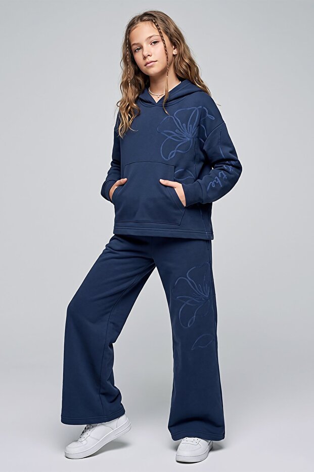 Girls' Two-Thread Hooded Sweatshirt and Wide-Leg Sweatpants Set