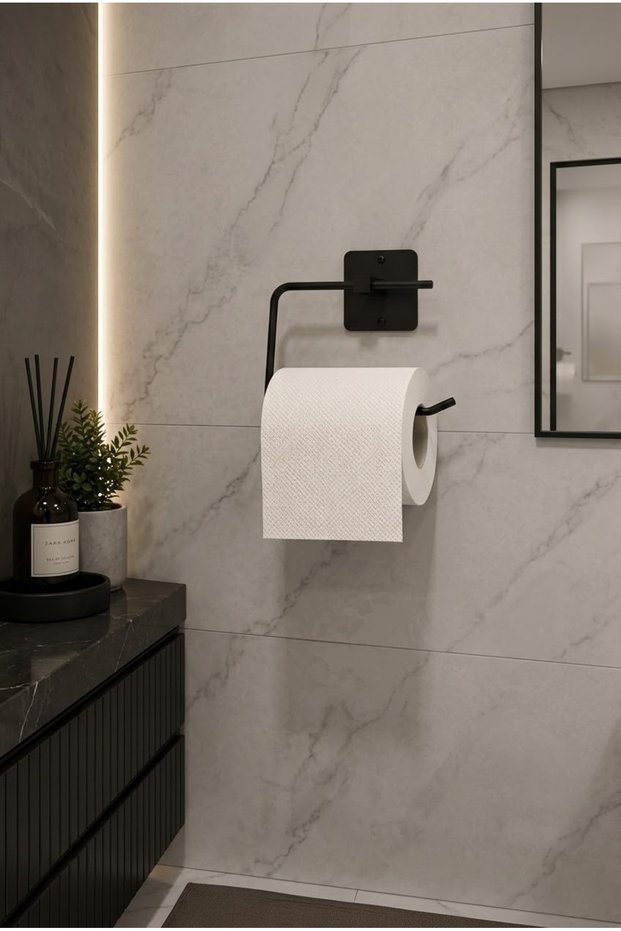 Adhesive black square open toilet paper holder wc paper holder toilet paper hanger