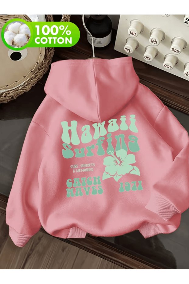 Custom Hawaii Surfing Printed Premium Oversize 3 Yarn Soft Hooded Sweatshirt Hoodie
