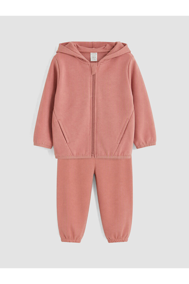 Lcw Baby Hooded Baby Girl Soft Touch Tracksuit Set