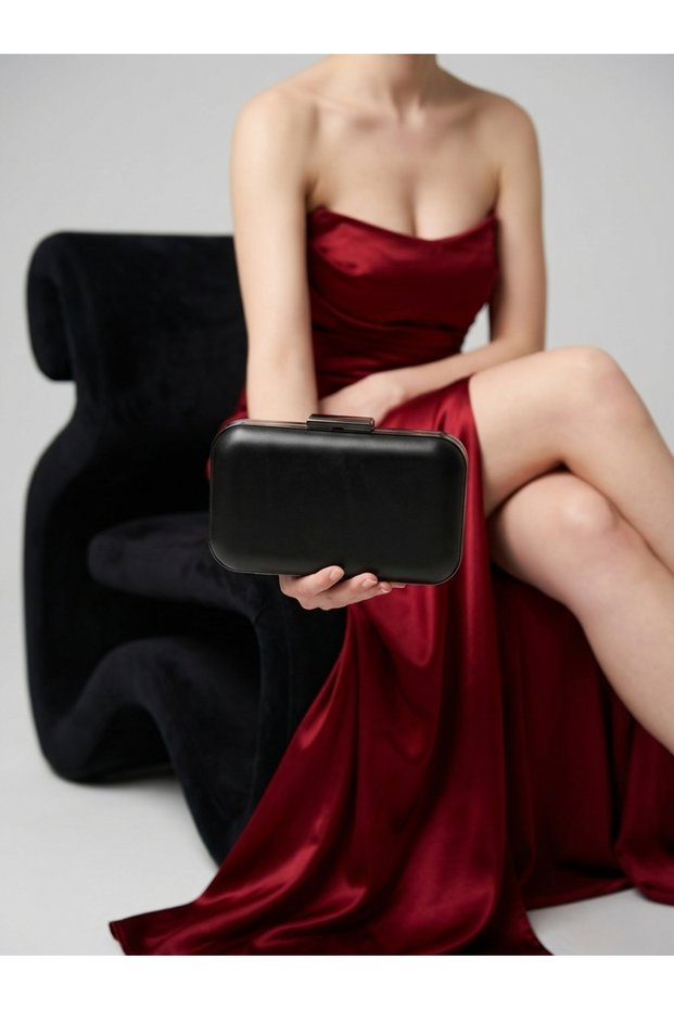 Black Matte Leather with Black Metal Detail and Chain Strap Women's Evening Dress Bag Wedding Engagement Graduation