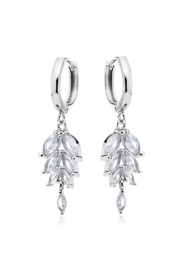 Silver earrings with zircons - Leaf
