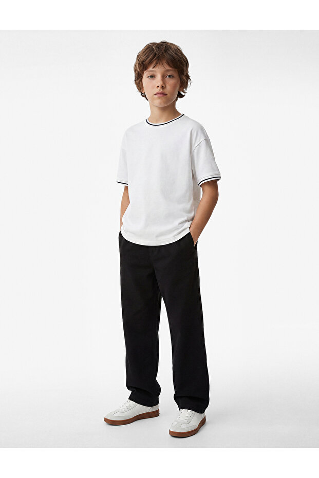 Cotton Piping Crew Neck Short Sleeve Basic School T-Shirt
