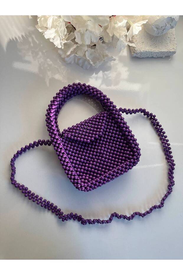 Purple Beaded Children's Bag | Cute Girl's Shoulder Bag with Colorful Bead Detail | Stylish Mini Bag