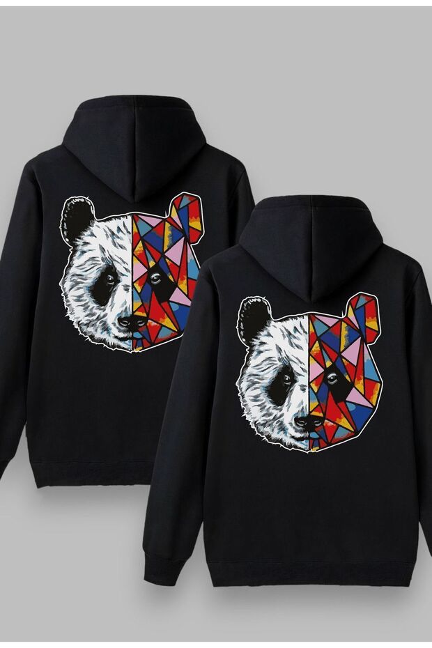 2-Piece Panda Lover Combination Sweatshirt - Black Printed Oversize Hoodie