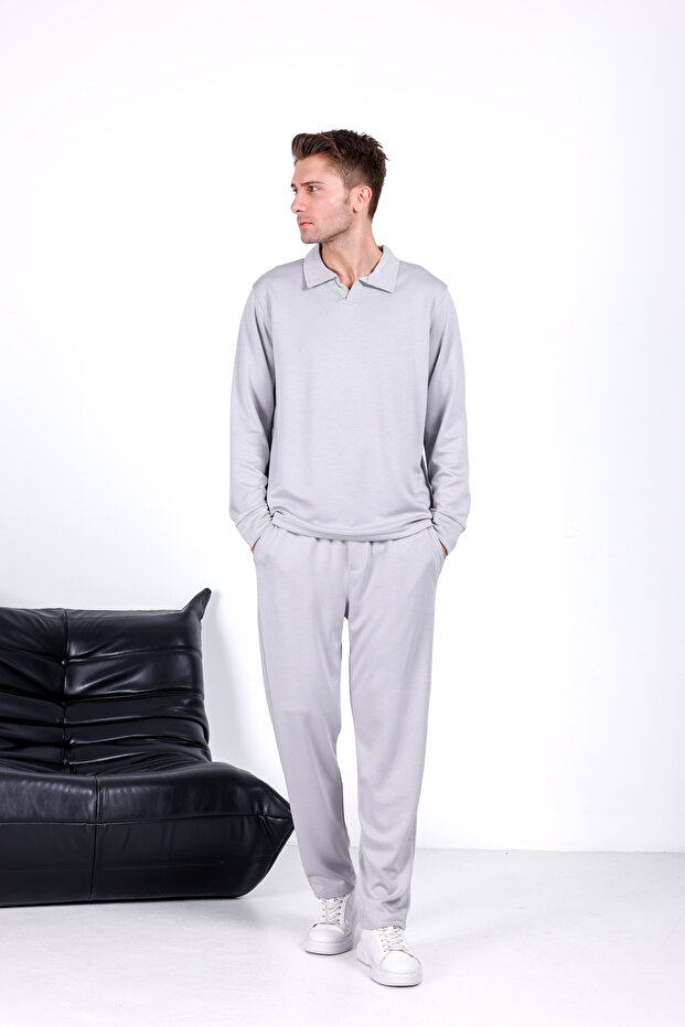 Men's Comfortable Fit Polo Collar Cotton Zipper Hidden Pocket Set