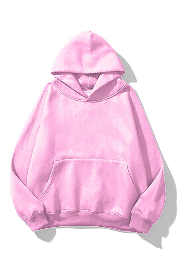 Basic Plain Sweatshirt - Pink Oversized Hooded Sweatshirt