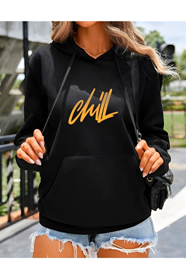 3 Thread Unisex Chill Design Printed Hooded Oversized Sweatshirt Hoodie